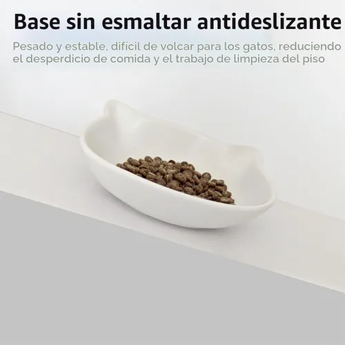 Vista 5 de Juego de 2 cuencos de cerámica poco profundos para gatos pequeños, aptos para bigotes para gatos