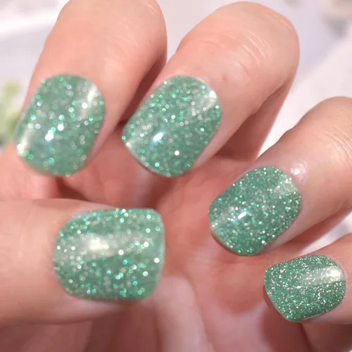 Vista 5 de Tiras de esmalte de uñas de gel con purpurina verde sin luz de uñas, calcomanías de lámpara de uñas, 20 tiras de manicura extra largas