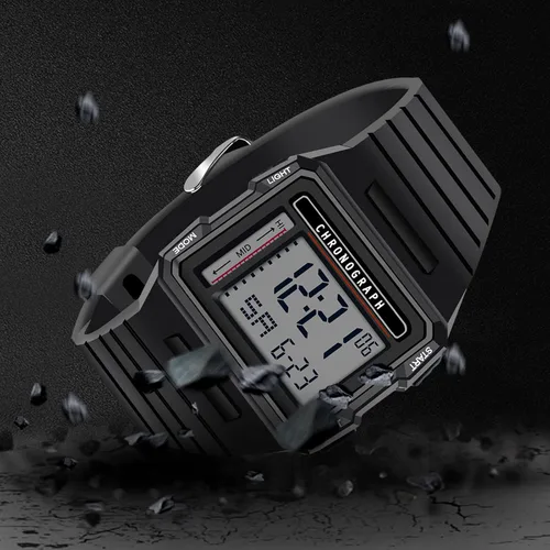 Vista 2 de CakCity Reloj deportivo digital para hombre, pantalla LED, esfera grande, militar, cuadrado, impermeable, casual, luminoso, cronómetro, alarma