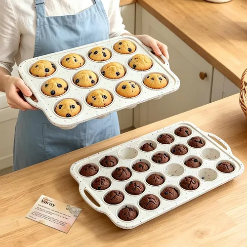 Vista 12 de Mini Molde de Silicona para Muffins con Marco de Metal, Molde de Silicona Antiadherente para Cupcakes con Asas de 24 Tazas, Bandeja de Molde