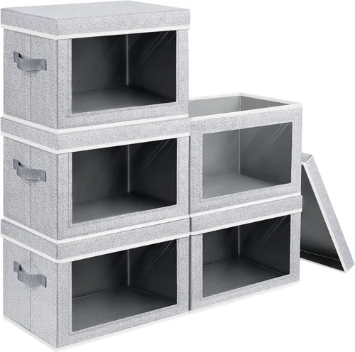 Vista 49 de Homsorout Contenedores de almacenamiento con tapas, organizadores pequeños de tela con ventana, contenedores de almacenamiento plegables para ropa