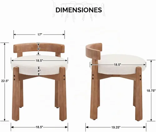 Vista 2 de HEAH-YO - Silla de tocador de madera con respaldo, pequeño taburete con reposapiés tapizado en lino, silla de maquillaje de estilo moderno