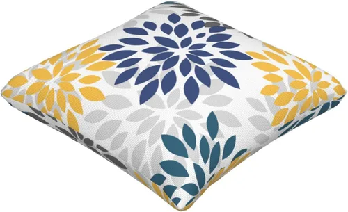 Vista 8 de Fundas de almohada azul marino y amarillo de 18 x 18 pulgadas, color verde azulado y gris, funda de almohada moderna con flores de dalia, 2 piezas