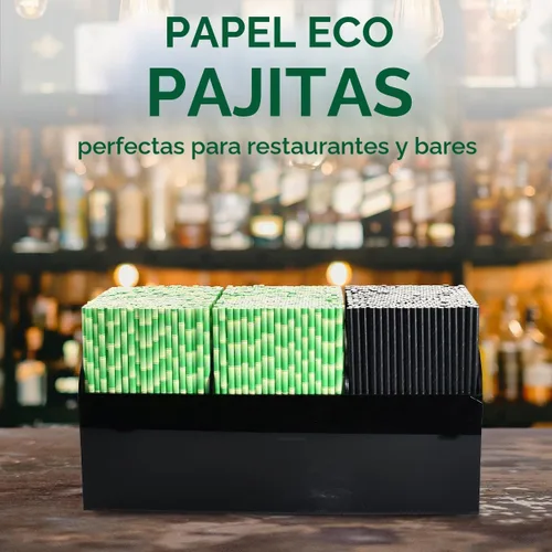 Vista 4 de 7,75" pajitas de bambú verdes de papel a granel 1000 disponibles Estampado bambú