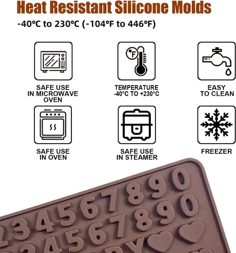 Vista 4 de Walfos Molde de silicona para letras y números de chocolate, molde antiadherente para chocolate, hecho de silicona de grado alimenticio, sin BPA, 2