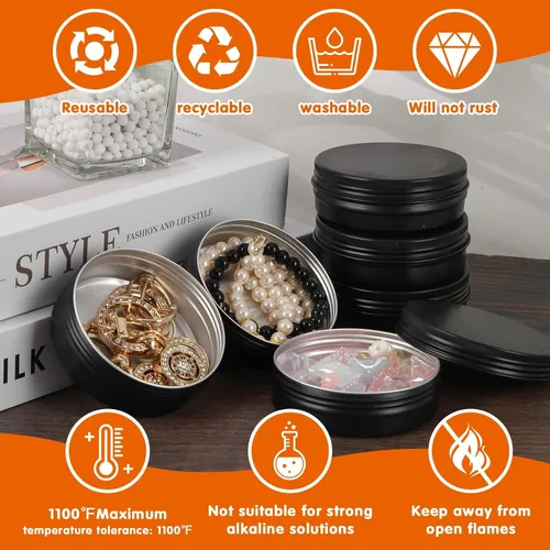 Vista 5 de Latas de 4 onzas con tapas, paquete de 12 latas redondas de 4 onzas, latas de aluminio con tapas, recipientes recargables de 4 onzas para bálsamos