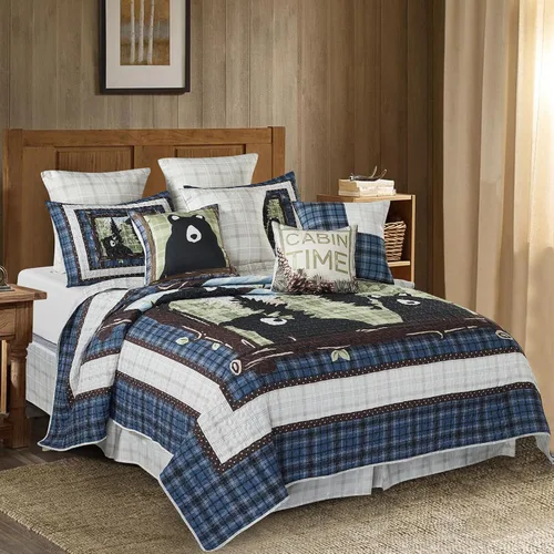 Vista 22 de Virah Bella Juego de ropa de cama King Lodge de 3 piezas, juego de edredón reversible rústico con fundas de almohada decorativas, panel familiar