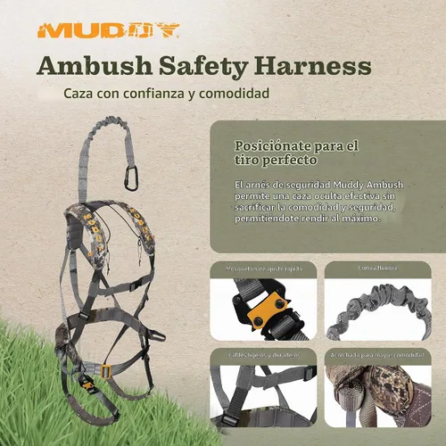 Vista 2 de Muddy Hunting Tree Stand Safety Systems Lightweight Padded Nylon Whitetail Deer Quick-Release Ambush Optifade Elevated II Harness