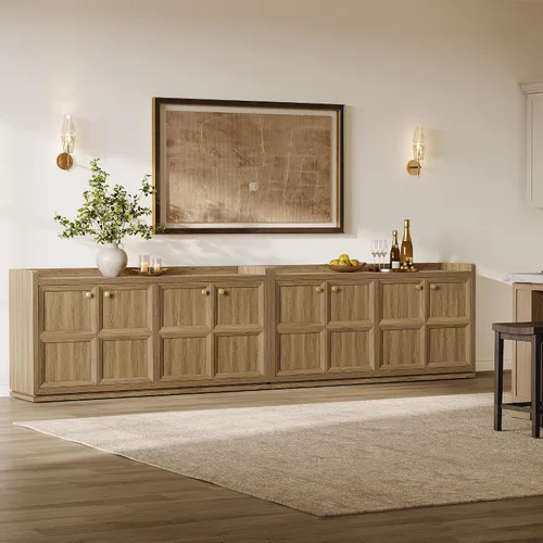 Vista 11 de SICOTAS - Armario buffet de 61.7 pulgadas, aparador de 4 puertas, cocina, sala de estar, roble marrón Geometric Doors & Elegant Gold Handle