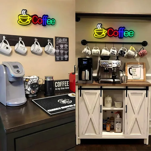 Vista 6 de Letreros de neón de café para decoración de pared, letrero de barra de café, regulable, alimentado por USB, luces de neón para cafetería, estación