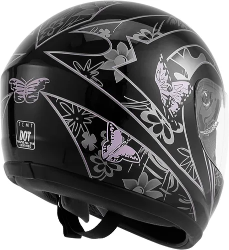 Vista 5 de TCT-MOTORPARTS - Casco de motocicleta para adultos, aprobado por DOT, color negro, visera de espejo de cara completa, casco de calle Negro
