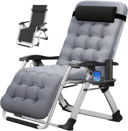 Vista 10 de MOPHOTO Silla de gravedad cero, silla de salón acolchada para exteriores con mesa lateral, silla reclinable de gravedad cero, silla reclinable