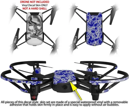 Vista 2 de Skin Wrap 2 Pack para DJI Ryze Tello Drone Blanco Chapado En Cromo De calavera De Drone No Incluida