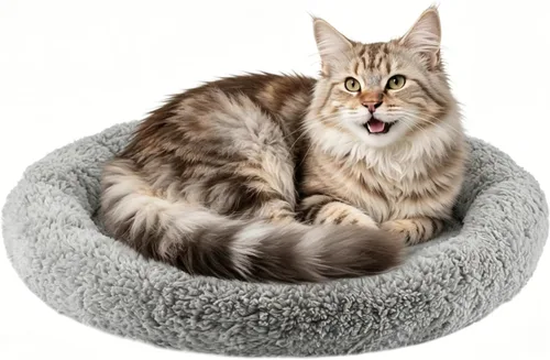 Vista 6 de LESYPET Round Cat Bed, Soft Cat Donut Beds with Pillow Around, Machine Washable Pet Cushion for Kittens/Rabbits/Hamsters, Diameter 11.8