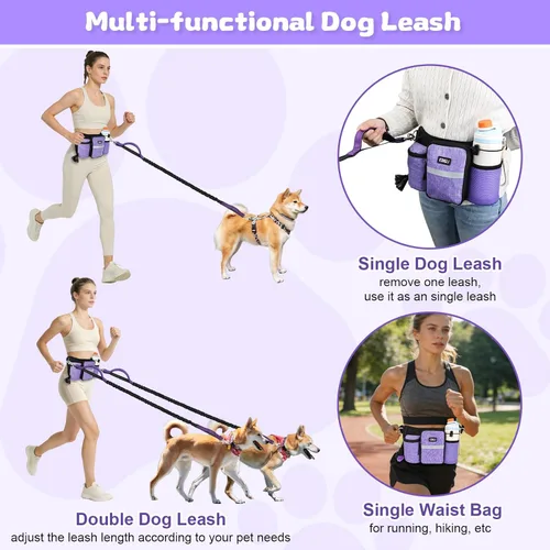 Vista 4 de ETACCU Correa de perro resistente manos libres con bolsa de cremallera cinturón para perros grandes y medianos para correr, caminar, trotar