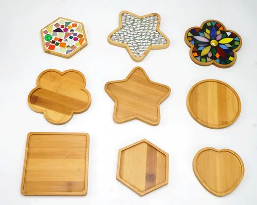 Vista 9 de Lanyani 6 bases de mosaico de madera, sustratos de varias formas para manualidades de mosaico, base de posavasos de azulejos de mosaico..