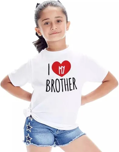 Vista 2 de Camisetas con texto en inglés "I Love My Sister Brother", camisetas para bebés, niños y niñas, ropa de verano, idea de regalo para hermanos