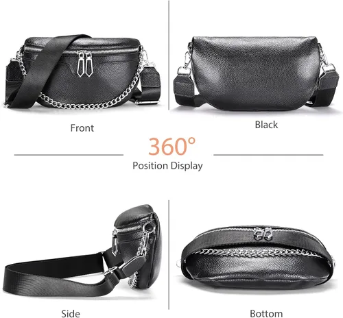 Vista 6 de Riñoneras de moda para mujer, Sightor - Riñonera pequeña cruzada de cuero, Negro -, Moda