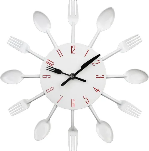 Vista 11 de Reloj de pared de cocina Timelike, reloj de cocina de cubertería 3D extraíble moderno creativo, cuchara y tenedor, reloj de pared con espejo Negro