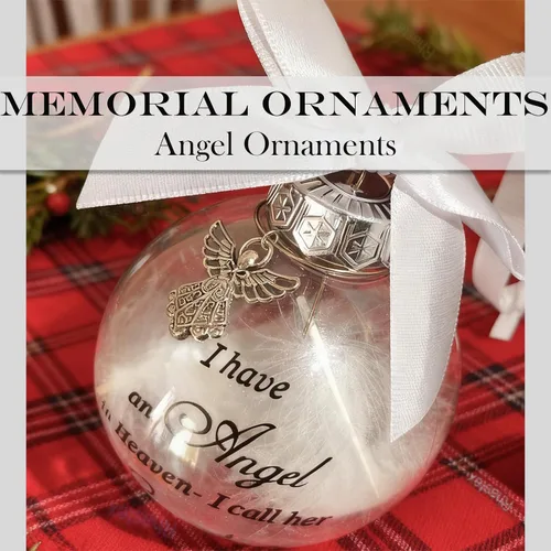 Vista 6 de Adornos de bola para árbol de Navidad, bola de plumas transparente, adorno conmemorativo de ángel, tengo un ángel en el cielo, lo llamo papá