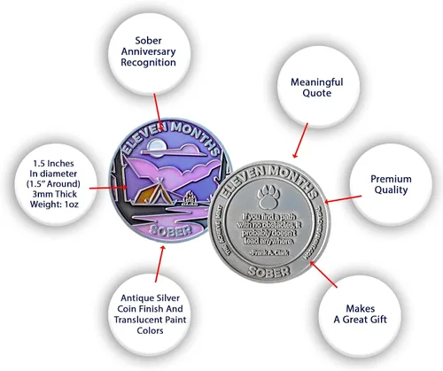 Vista 4 de Ficha sobria de 11 meses Chip sobrio de once meses Regalo no AA, medallones no religiosos para hombres y mujeres que celebran la sobriedad