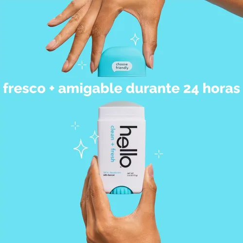 Vista 5 de hello Desodorante limpio y fresco sin aluminio para mujeres y hombres con carbón, frescura de 24 horas, desodorante libre de bicarbonato de sodio