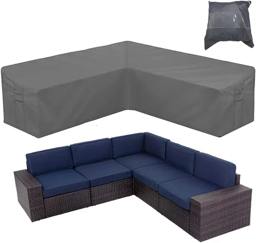 Vista 9 de Funda de sofá seccional para muebles de patio, color gris, resistente a la intemperie, resistente a la intemperie, 420D, Oxford, para exteriores