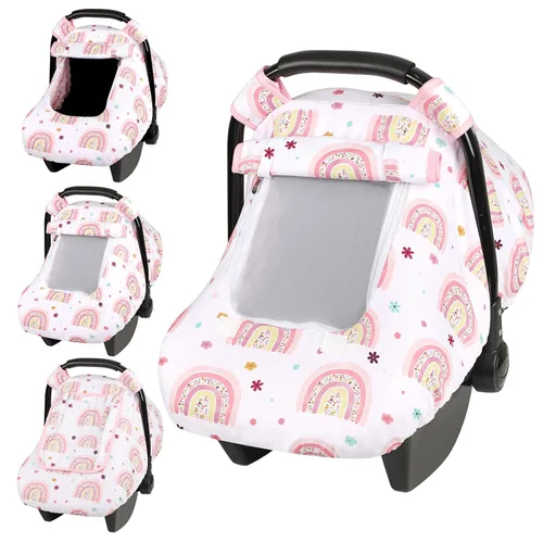 Vista 23 de Funda para asiento de auto Pea Pod para bebé, capota para asiento de auto infantil para recién nacidos con 2 capas de ventanas de tela de malla