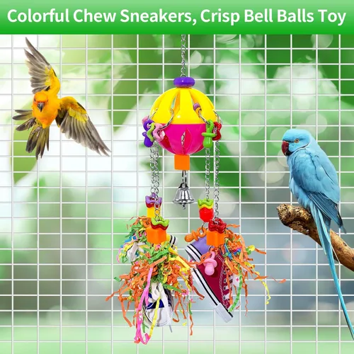 Vista 9 de Juguetes de pájaros, loro colorido jalar, tenis masticables de acrílico para amazonas, mini guacamayos, grises africanos, cacatúas, conures