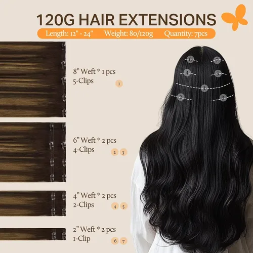Vista 2 de Doores - Extensiones de cabello con clip estilo ombre (color degradado), extensiones de cabello natural, lacio y grueso