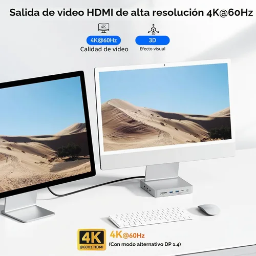 Vista 4 de AGEEN Concentrador USB-C de 14 puertos y 10 Gbps para iMac de 24 pulgadas