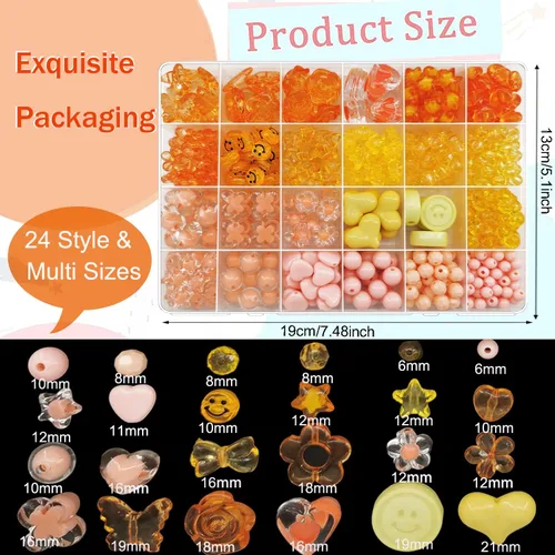 Vista 3 de 540 cuentas acrílicas de color naranja, cuentas redondas de plástico para pulseras, collares y manualidades de bricolaje