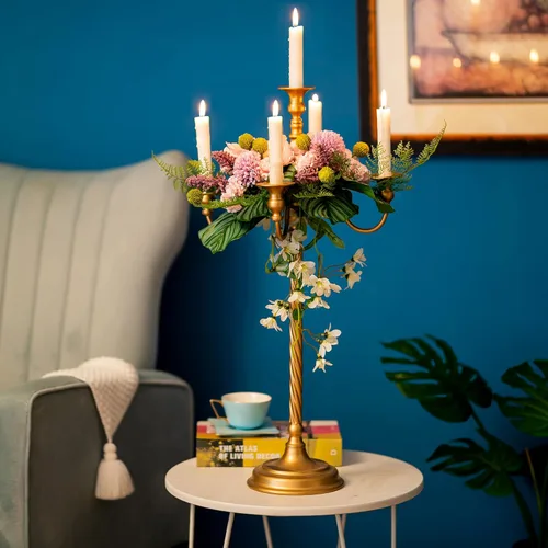Vista 3 de Sziqiqi Candelabro de Piso Alto de 28 Pulgadas Portavelas Cónico para Velas y Portavelas de Metal Floral Centro de Mesa para Boda Fiesta Evento