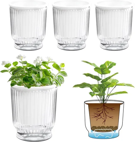 Vista 12 de T4U Macetas de riego automático para plantas de interior de 4 pulgadas Transparente