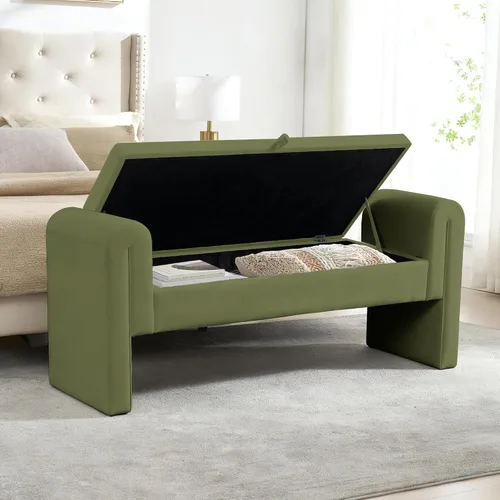 Vista 13 de Banco de terciopelo para dormitorio al pie de la cama, banco otomán tapizado con botones capitoné de 60.5 pulgadas con brazos curvos, otomán