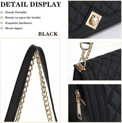 Vista 4 de Ynport Bolso cruzado acolchado de moda para mujer, bolso clásico para mujer, bolso pequeño de cuero para el hombro, bolso de noche