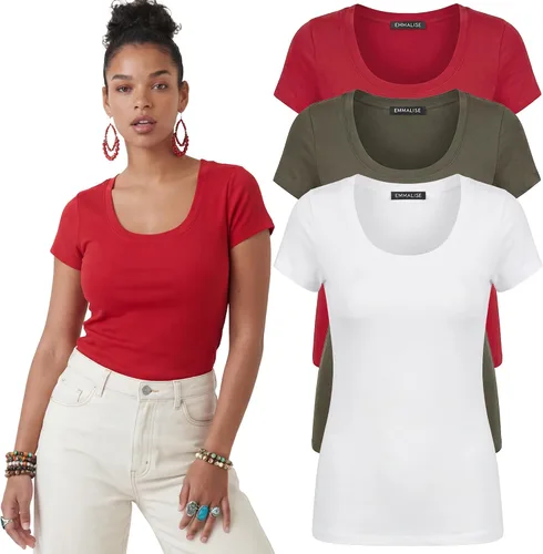 Vista 38 de Emmalise - Camiseta de manga corta para mujer, cuello redondo, estilo básico, pack de valor, tallas junior y grandes
