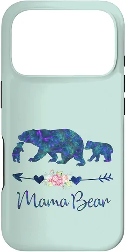 Vista 30 de Teal Blue Purple Floral Mama Bear and Two Cubs Green Mint Case for iPhone 16