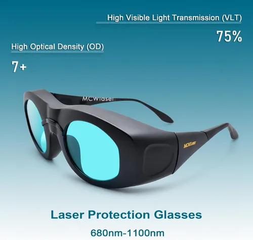 Vista 2 de MCWlaser Gafas de seguridad láser 680-1100nm OD7+; YAG, módulo láser infrarrojo y luz fría gafas láser de protección ocular para 755nm, 808nm