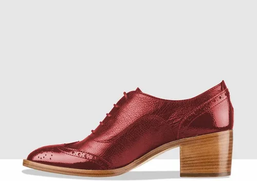 Vista 4 de Zapatos Oxford perforados con cordones para mujer, puntera de almendra, tacón grueso medio, zapatos de sillín Derby, casuales, unisex, para oficina