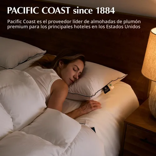 Vista 4 de Pacific Coast Almohada de Cama de Fibra de Plumón de Ganso Blanco, Almohada de Colección Hotelera para Personas que Duermen Boca Arriba, Boca Abajo