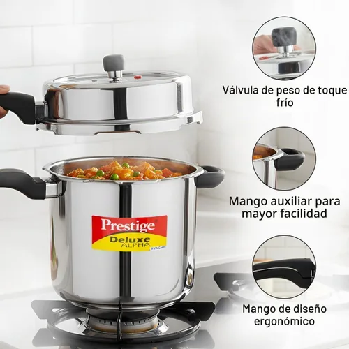 Vista 7 de Prestige Deluxe Alpha Svachh - Olla a presión de acero inoxidable con base Alpha y tapa profunda para control de derrames, (10 litros)