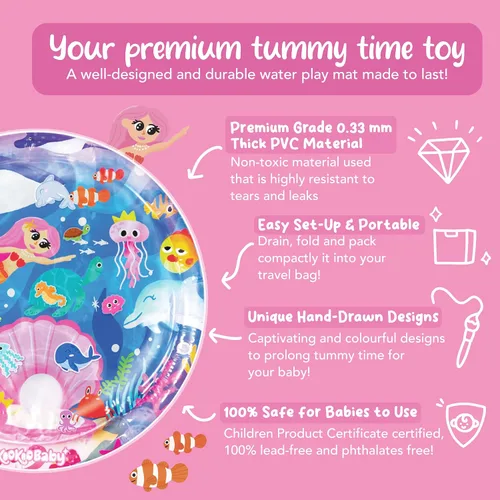 Vista 5 de KooKooBaby Tapete de agua para bebés y bebés – Alfombrilla de agua sensorial extra grande para el tiempo boca abajo y desarrollo motor, almohadilla