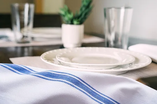 Vista 4 de Paquete de 30 paños de cocina de 100 % algodón con rayas azules, paños de cocina de 15 x 25 pulgadas, paños de cocina para lavar platos, trapos