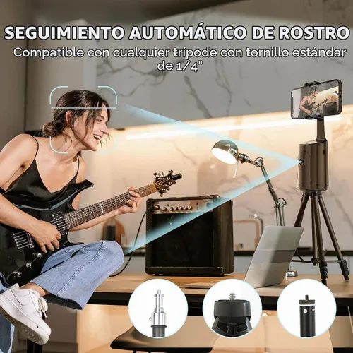 Vista 5 de Trípode de seguimiento facial automático – Soporte de teléfono de seguimiento automático de rotación de 360°, sin aplicación, soporte de cámara