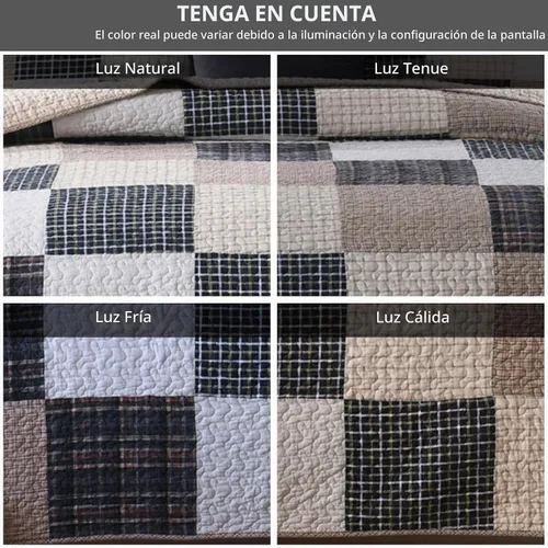 Vista 8 de SahSahCasa Juego de edredón tamaño Queen, juego de edredón acolchado 100% algodón, colcha de retazos, edredón rústico ligero a cuadros para cama