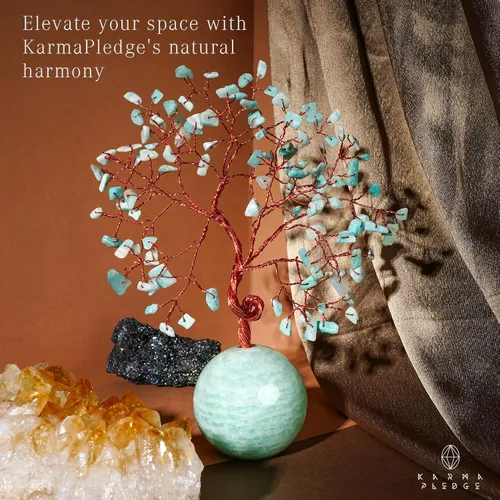 Vista 4 de Árbol de la vida de cristal para decoración del hogar y la oficina, regalos para mujeres, piedras curativas de amazonita de chakra, árbol bonsái