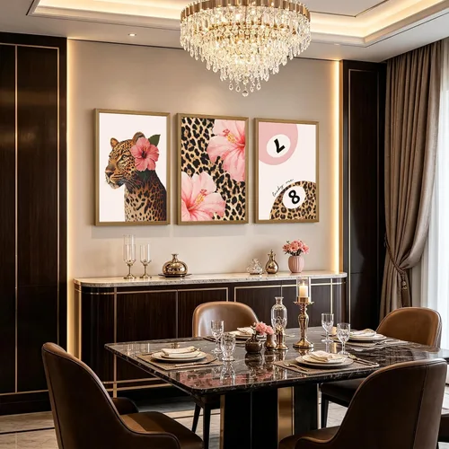 Vista 3 de Arte de pared de guepardo rosa, lienzo Y2K, decoración de pared, póster de guepardo moderno, estampado de leopardo rosa, decoración de habitación