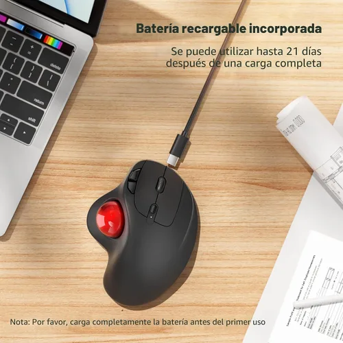 Vista 5 de Nulea Ratón Trackball Inalámbrico M501, Ergonómico Recargable, Control Fácil con el Pulgar, Seguimiento Preciso y Suave, Conexión de 3 Dispositivos