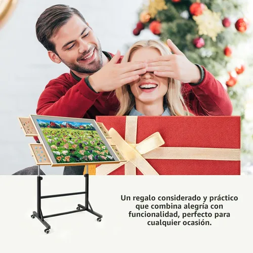 Vista 7 de ALL4JIG Mesa de rompecabezas de 1500 piezas con patas y ruedas, mesa de rompecabezas de madera con 4 cajones y cubierta, estabilidad mejorada